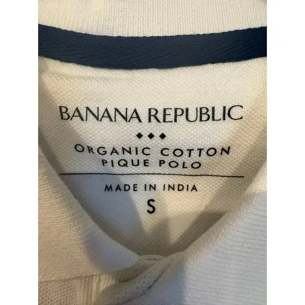 Banana Republic Organic Cotton Pique Polo Colorblock White Gray Blue Small